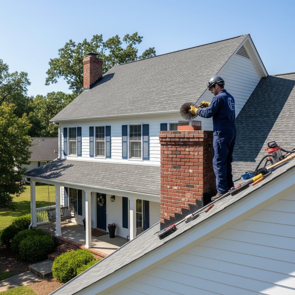 Certified Chimney Inspector in Boston examining a chimney structure